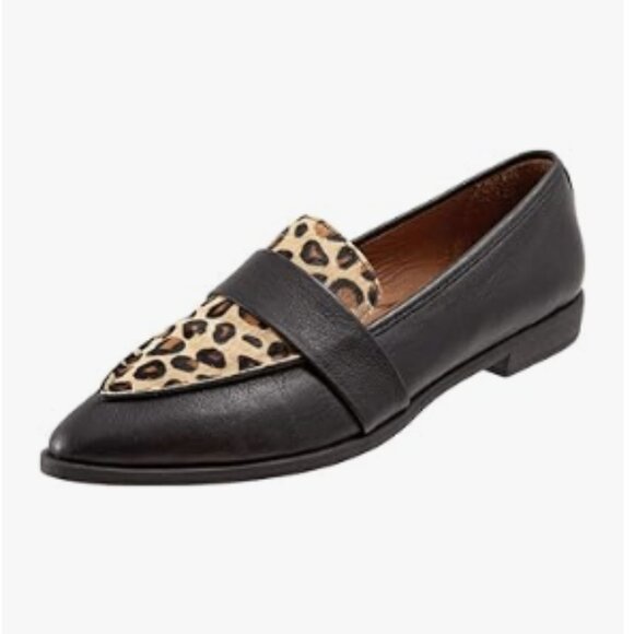 YDN Shoes - YDN Leopard Black Loafers Comfort Stacked Low Heel Poined Slip On Walking Shoes